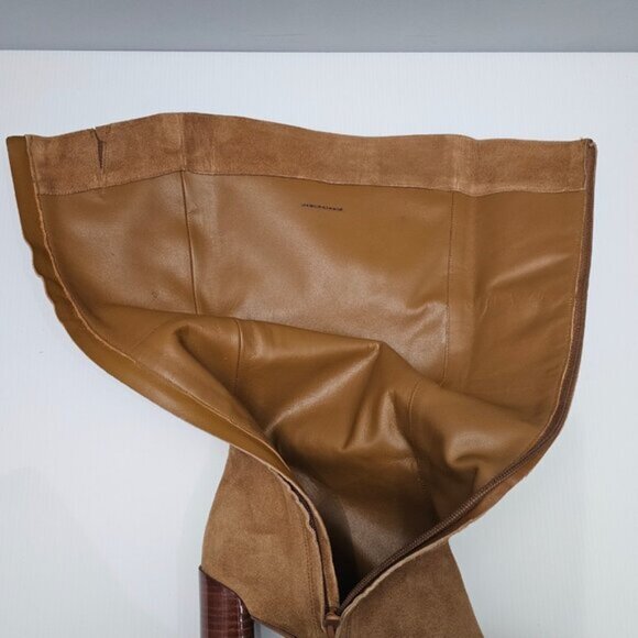 Vince Pilar Knee High Boot Women 9.5 WIDE CALF Amber Brown Suede Block Heel Fall - Picture 11 of 16